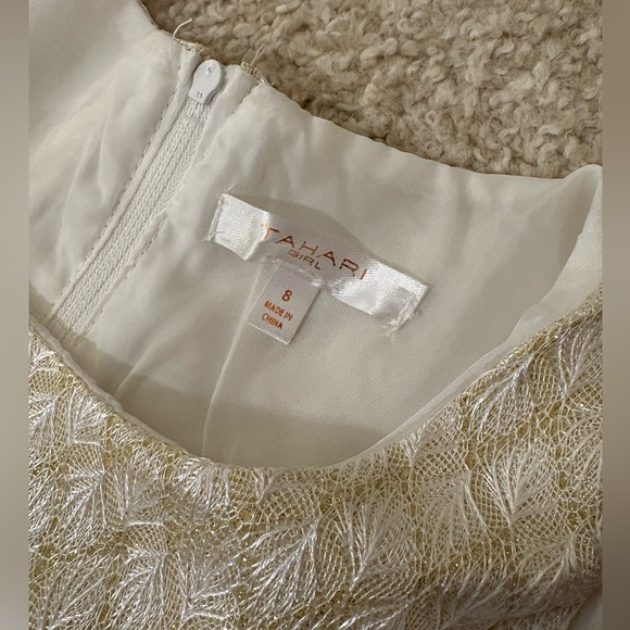 Girls Tahari gold shimmer holiday dress with faux fur jacket - Picture 7 of 13